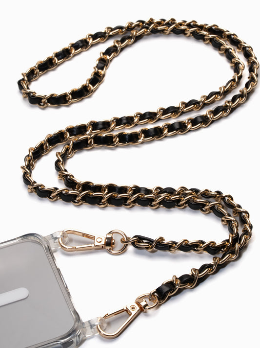 leder handykette zum umhaengen in schwarz gold