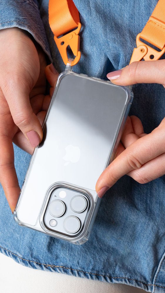 Handykette Orange - Susanno Handyband mit Karabiner Orange - durchsichtige handyhülle mit ösen