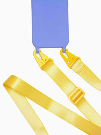 gelbes handyband mit lila handyhülle