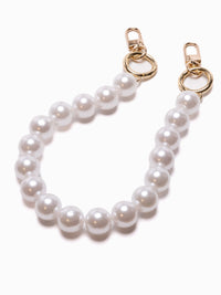 Handykette mit Perlen – Pearl White - Susanno kurze Handykette Perlen – weiss mit zwei karabiner