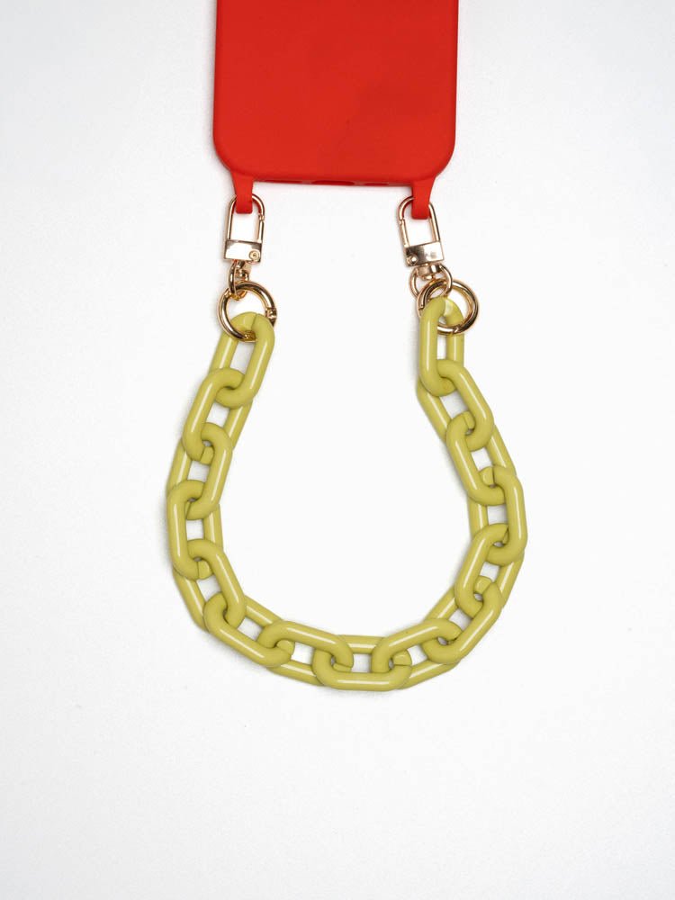 Handykette Toxic Gelb - Susanno Gelbes Handyband für iPhone 13 – Elegante Handyhülle mit Kette für den praktischen Gebrauch.