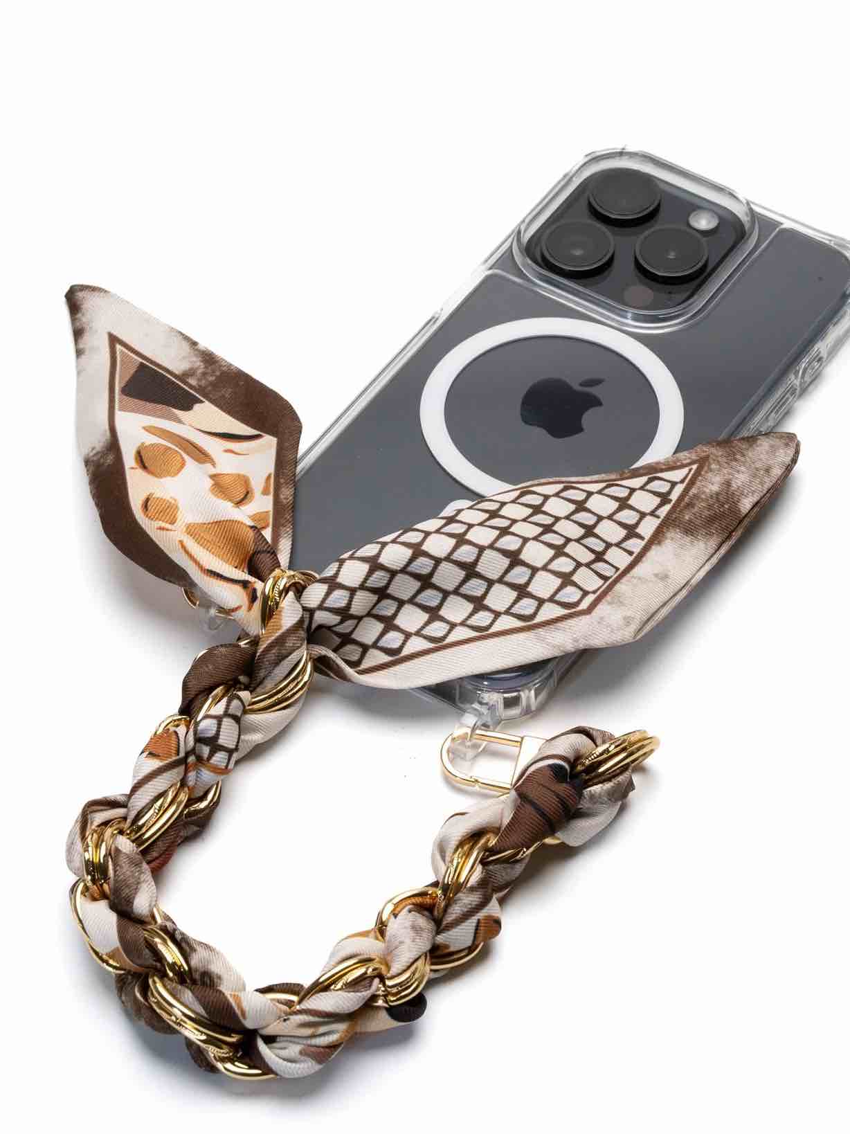 softtouch handykette in braun mit handyhuelle