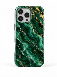 Marmor Smaragd Handyhülle für iPhone 15 Pro mit Öse für die Handykette