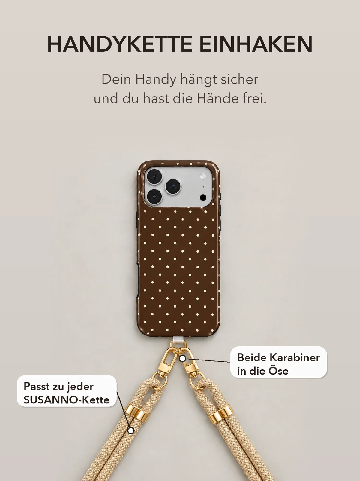 Punkte Braun Handyhülle mit Öse — Samsung Galaxy S23 Ultra mit Handykette und Halterung