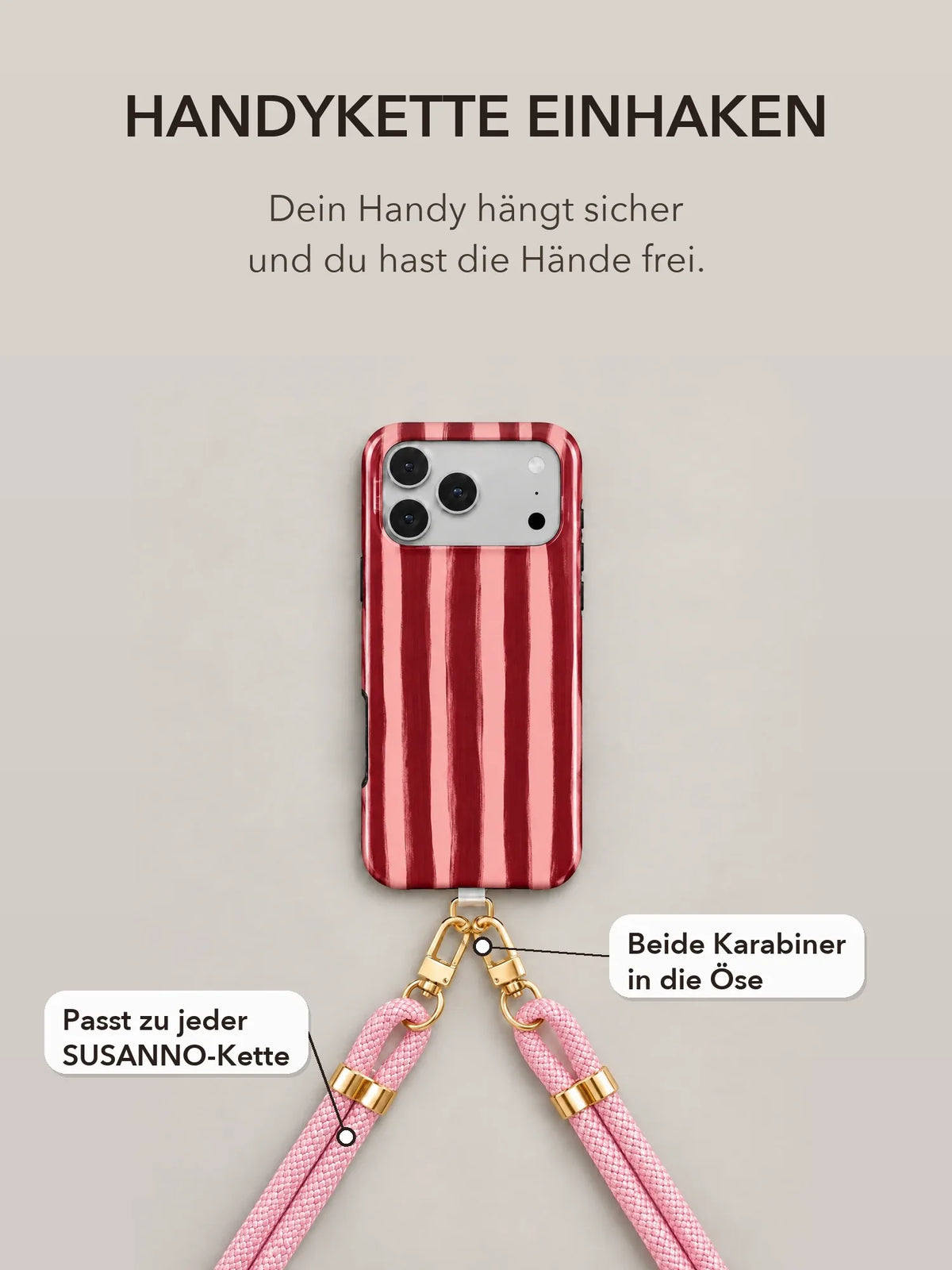 Streifen Bordeaux Handyhülle mit Öse — Samsung Galaxy A26 5G mit Handykette und Halterung