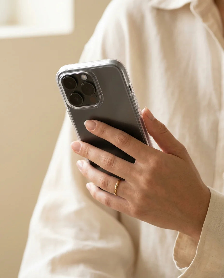 Transparente Handyhülle für iPhone – Crystal Clear Case ohne Ösen, schwarzes Titanium iPhone sichtbar